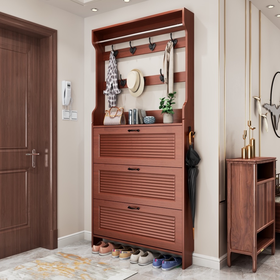 新中式超薄翻斗鞋柜家用门口一体靠墙收纳入户新款大容量简易鞋架