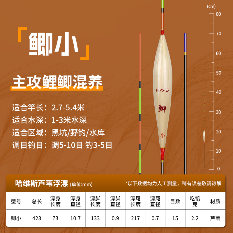哈维斯高灵敏带壳芦苇手工浮漂适用于鲫鱼浮漂