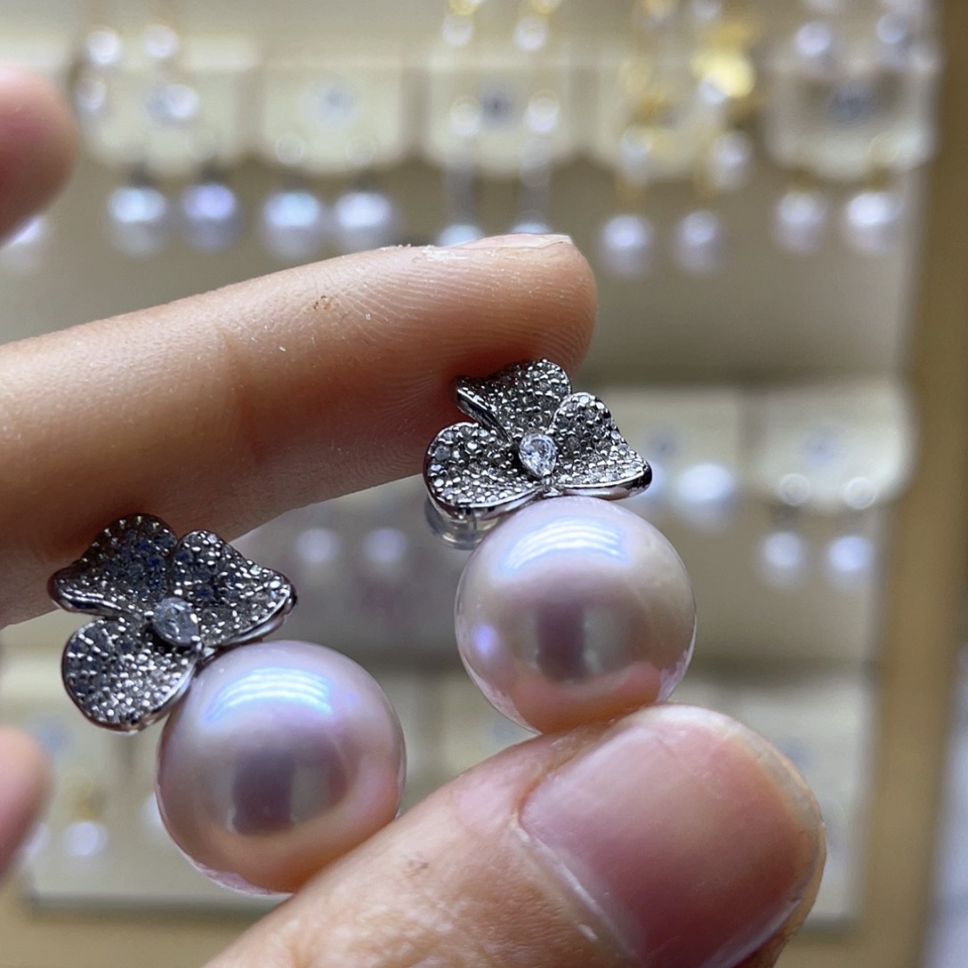 银S925镶嵌淡水珍珠耳饰