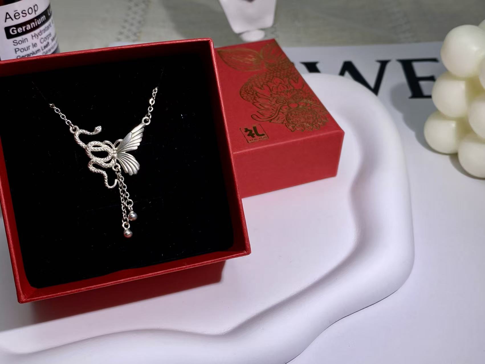 坠链均足银 足银999灵蛇蝴蝶套链（40+42+45+3cm）