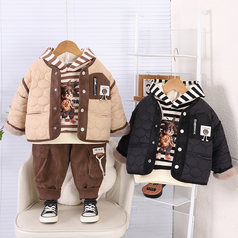 男童冬装加绒加厚三件套婴幼儿童装棉服卫衣加绒裤子宝宝保暖衣服