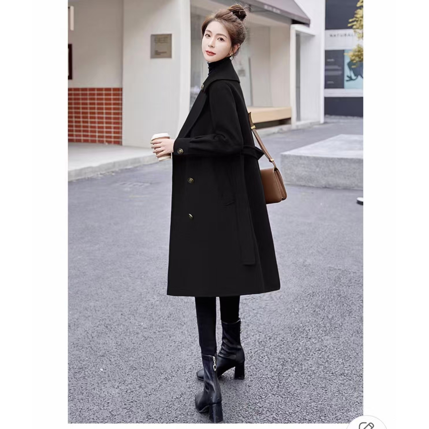 中长款时尚双面毛呢羊毛大衣外套气质款1077