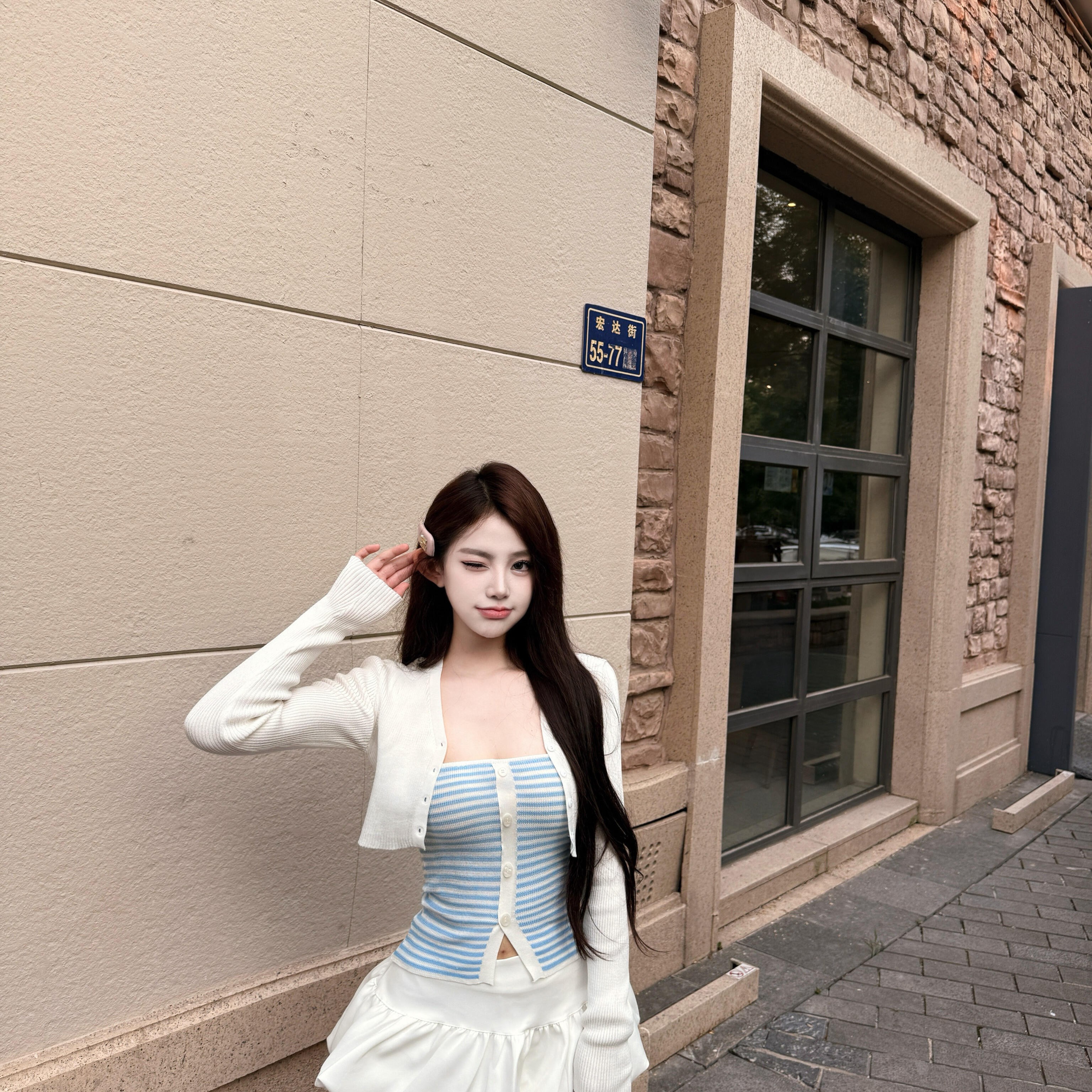 RAIN STUDIO早秋辣妹风白色针织抹胸背心搭配半身裙女装