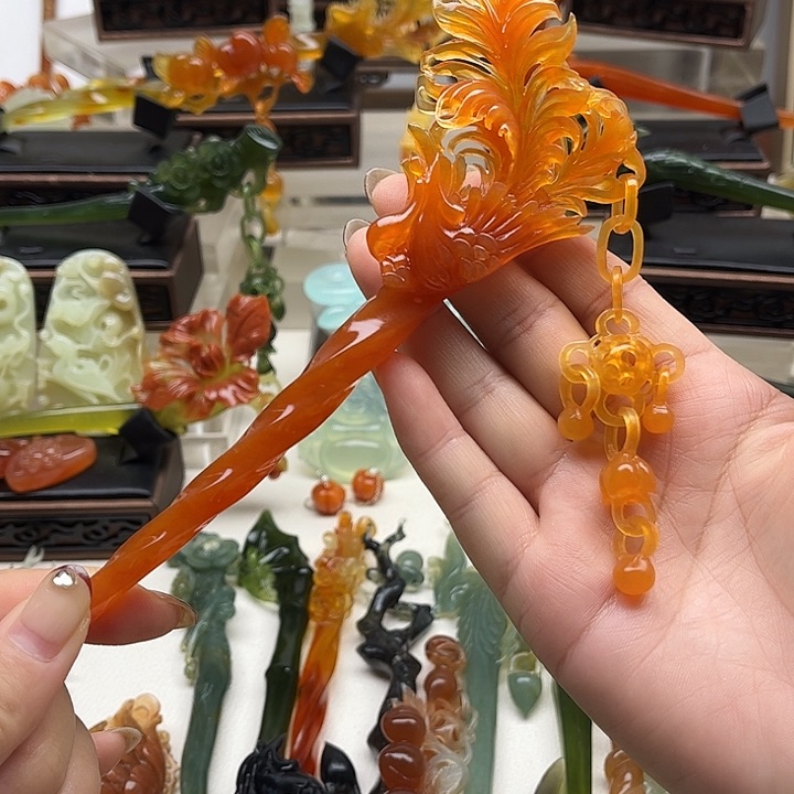 蛇纹石玉岫玉发簪未镶嵌3***人