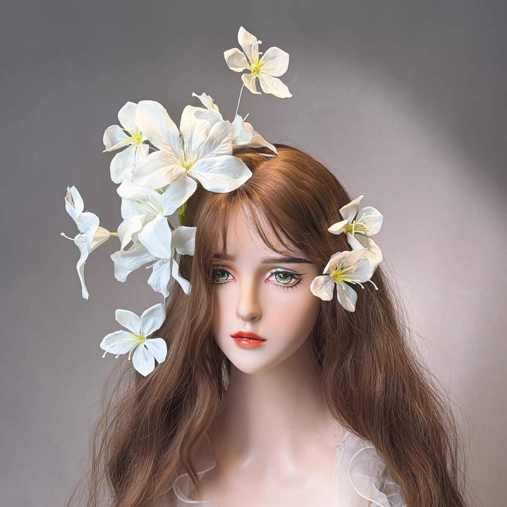 白色百合花发夹头饰超仙新娘婚纱礼服饰品发饰结婚礼外景写真