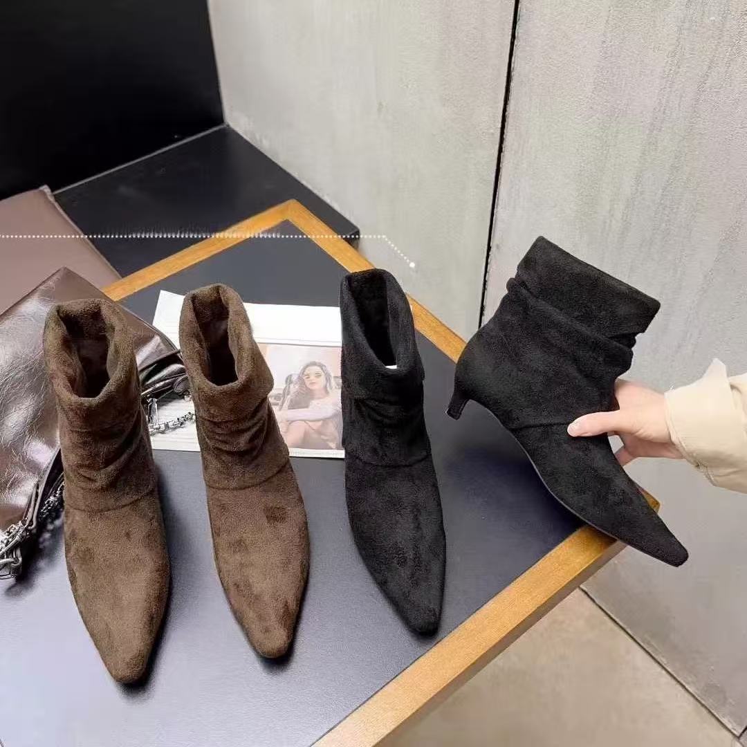 粗跟时装靴女新款复古显瘦套筒马丁靴短靴9708（薄绒）