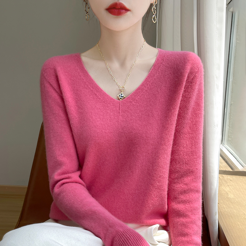 【V领商场同款】无缝一体成衣V领女宽松秋冬新款内搭毛衣衫打底衫