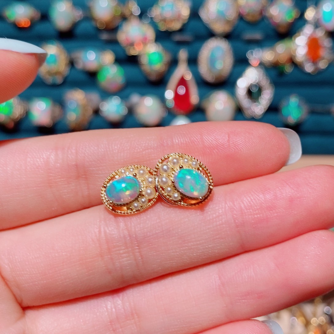 欧泊银S925镶嵌欧泊耳饰