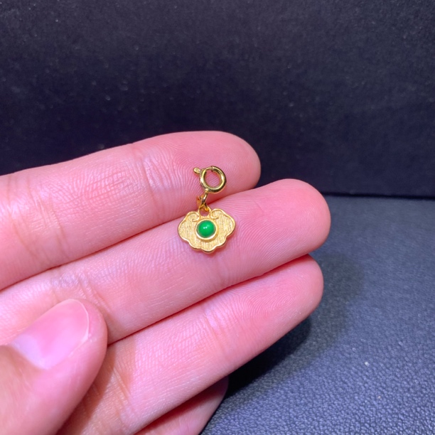 天然A货翡翠阳绿DIY福如意小滴溜银镶嵌百搭两用