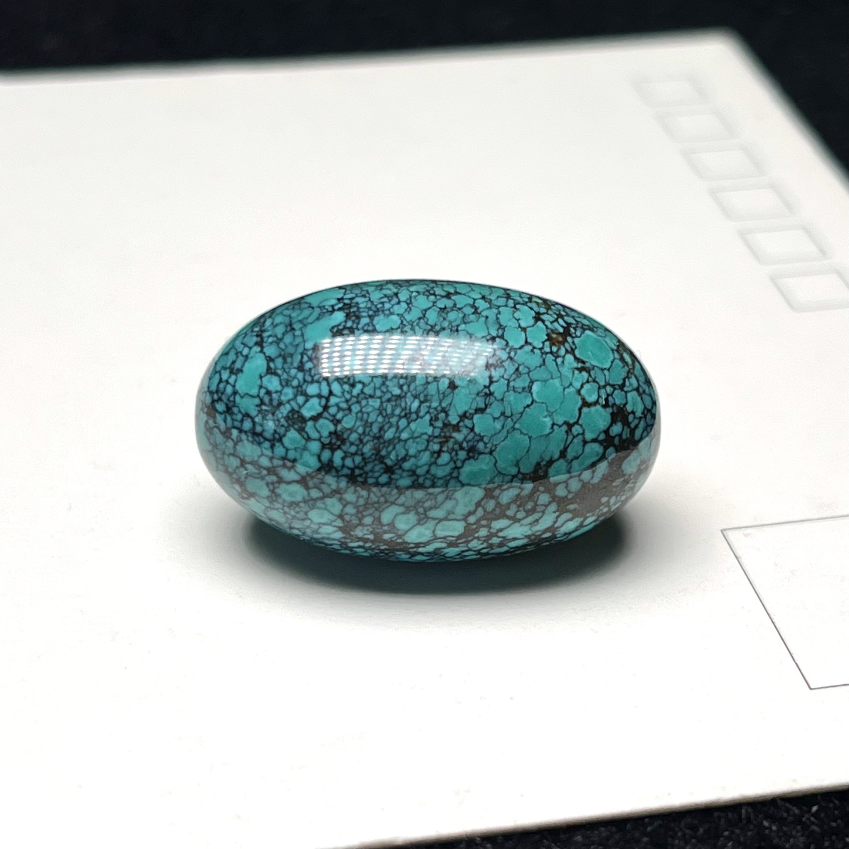 原矿高瓷无优化绿松石枣珠 直径15长25mm乌蓝花锁骨珠顶珠碎花纹