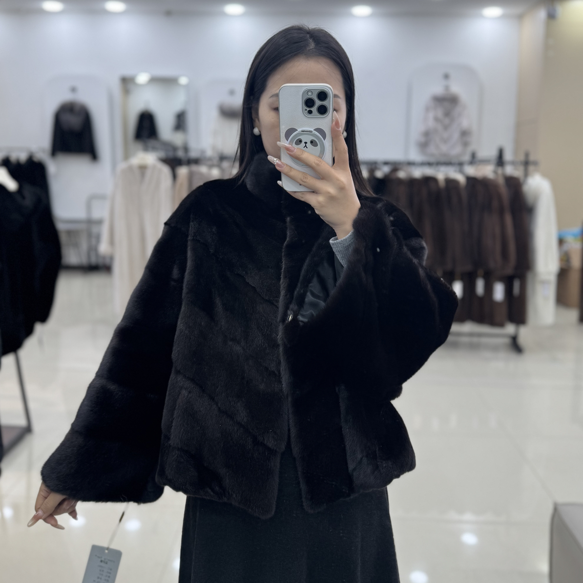咖啡天鹅绒整貂立领短款草外套女冬季气质时尚新款