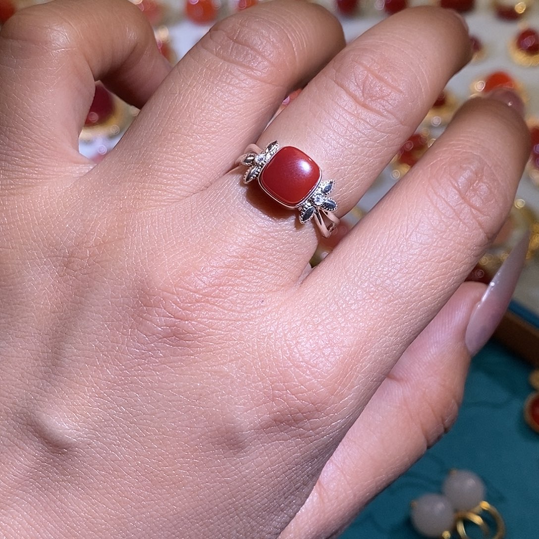 美***～南红玛瑙银S925镶嵌戒指