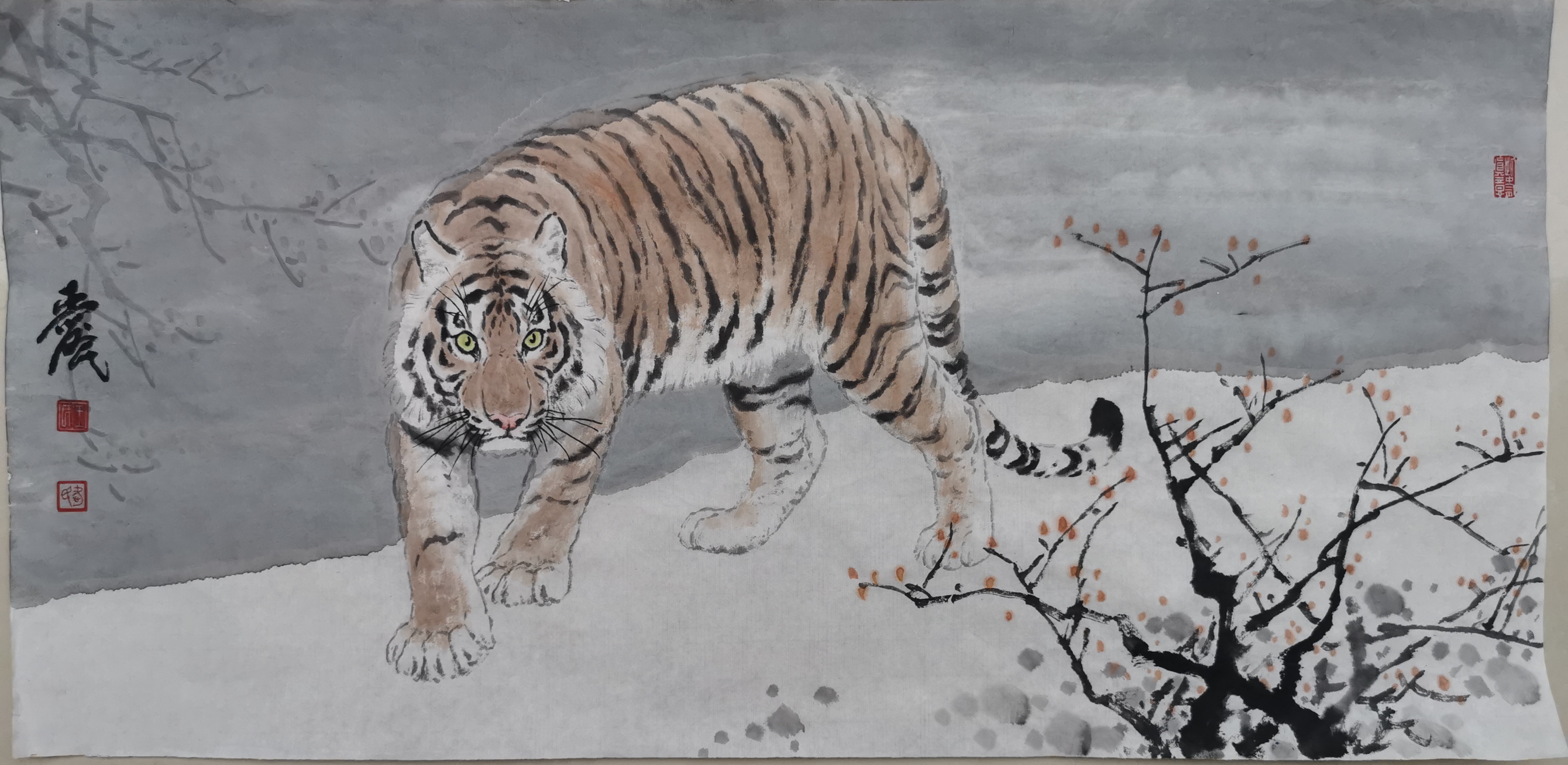 生宣纸国画写意虎，34*68厘米