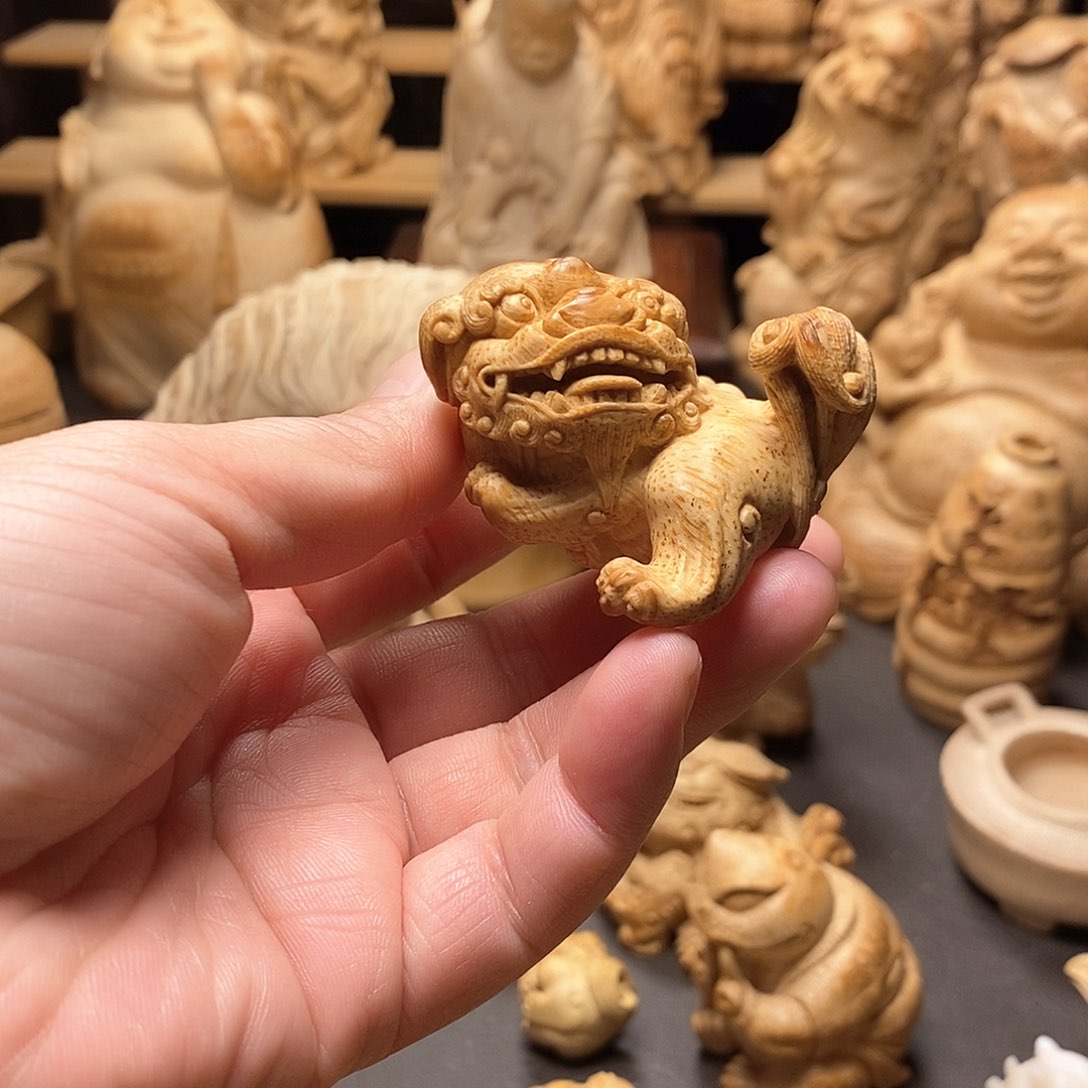 竹懂*！竹根雕狮子把件