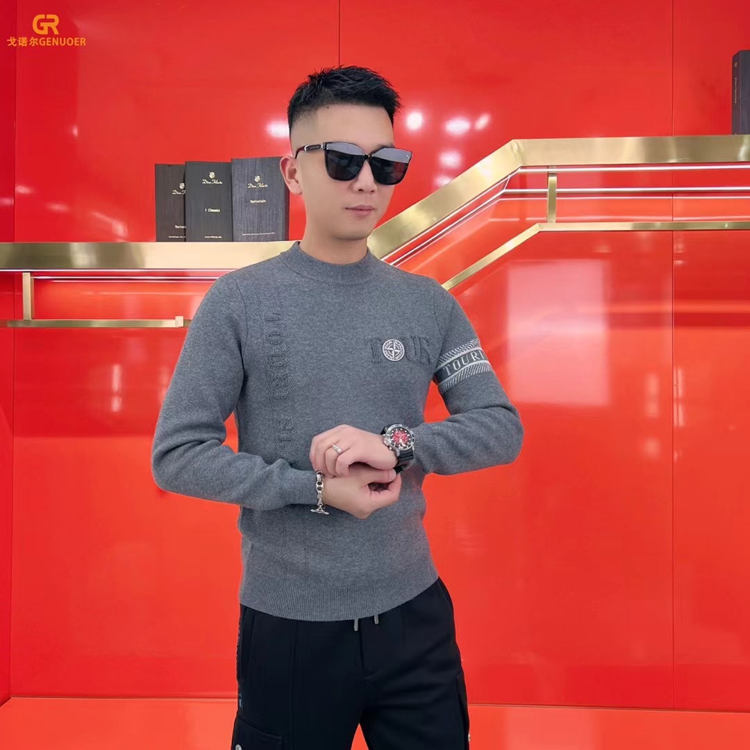 戈诺尔男装24年新款羊毛衫冬季加厚保暖灰色气质高级高品质中领