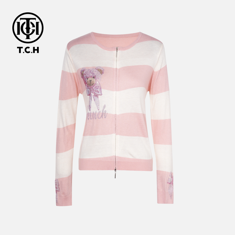 TCH私服秋款烫钻新时尚淑女百搭新潮流针织衫T75C43E5003轻奢tch