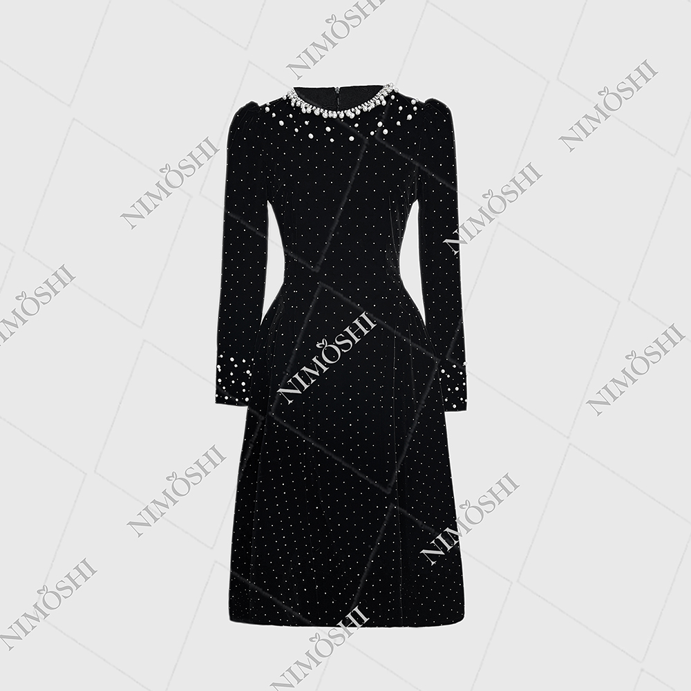 NIMðSHI【美美】洋气衣服女中长款小众镶钻气质显瘦连衣裙女Q1058