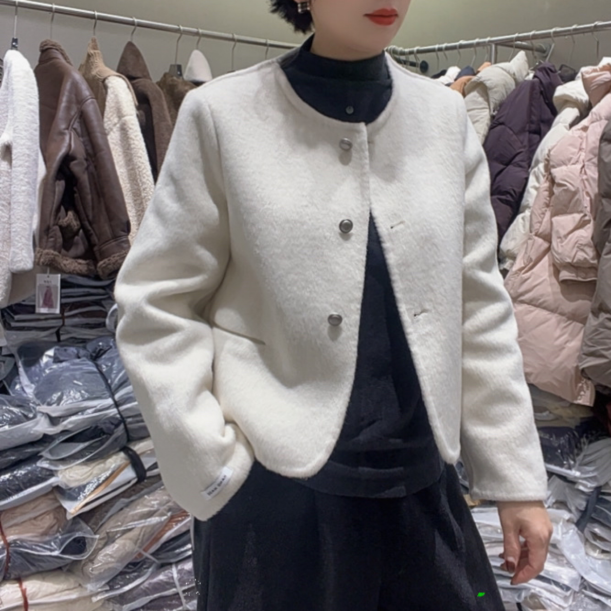 韩版慵懒风羊羔毛外套女秋冬加厚中长款时尚气质通勤外