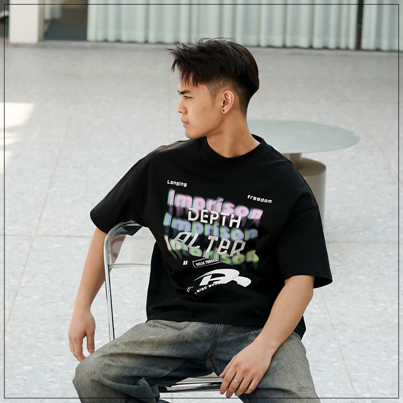 2025夏季新款重磅T恤男士美式休闲短袖纯棉宽松潮牌高街圆领上衣