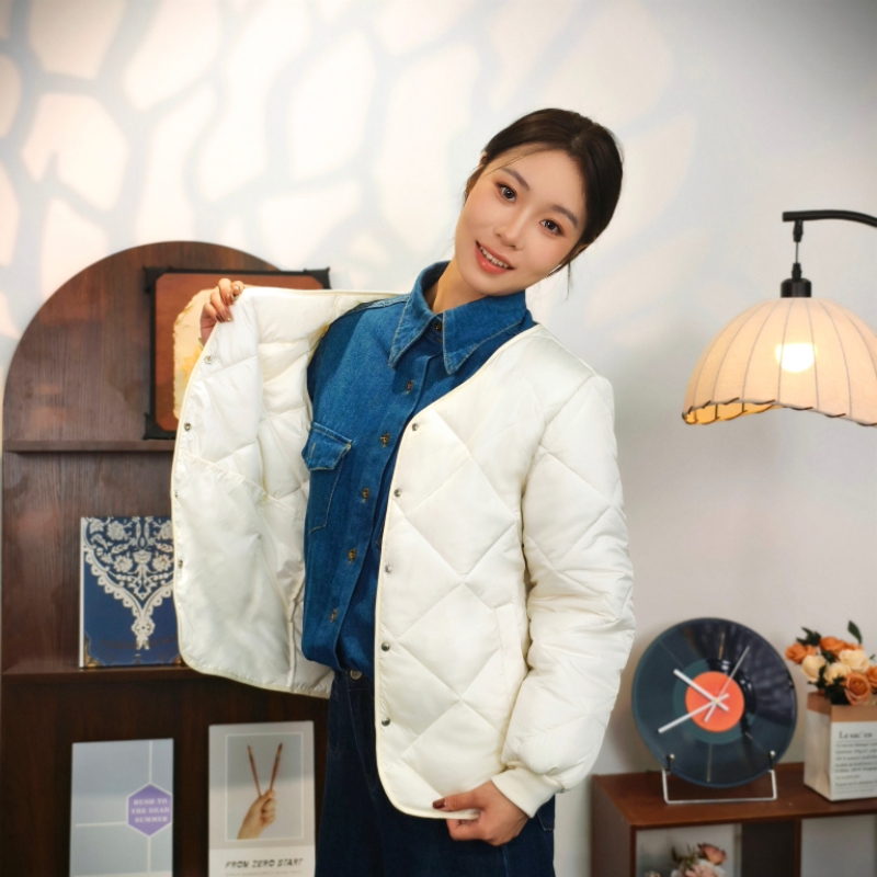【直播专属】优质棉服女短款2025秋冬新款圆领菱形轻薄棉袄外套