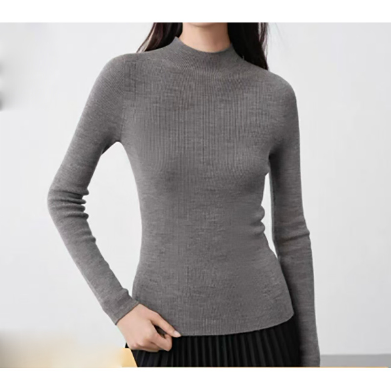 【龙-E】半高领女常规款鱼骨纹纯色衫针织纯色修身毛衣
