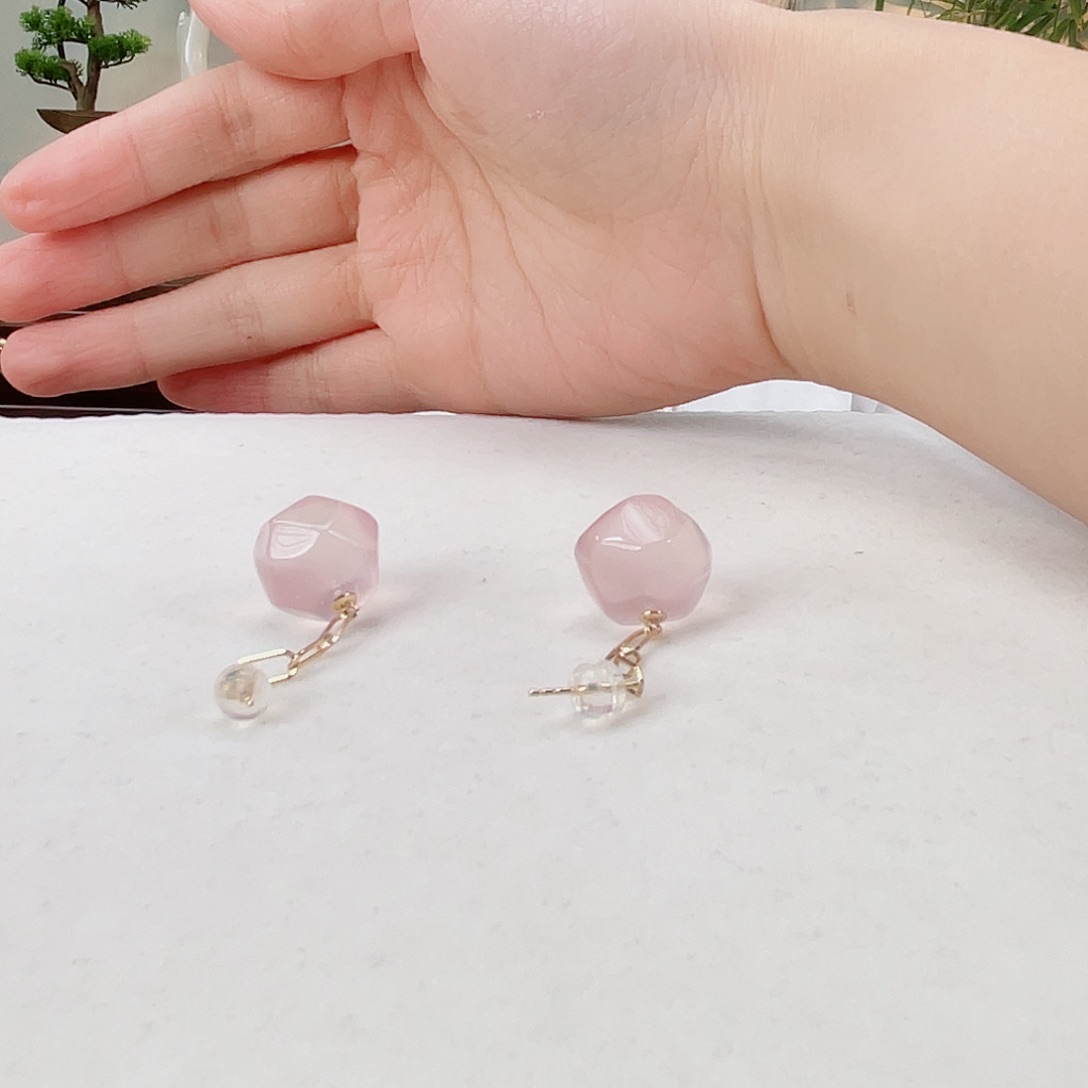 水晶耳饰18K金镶嵌水晶