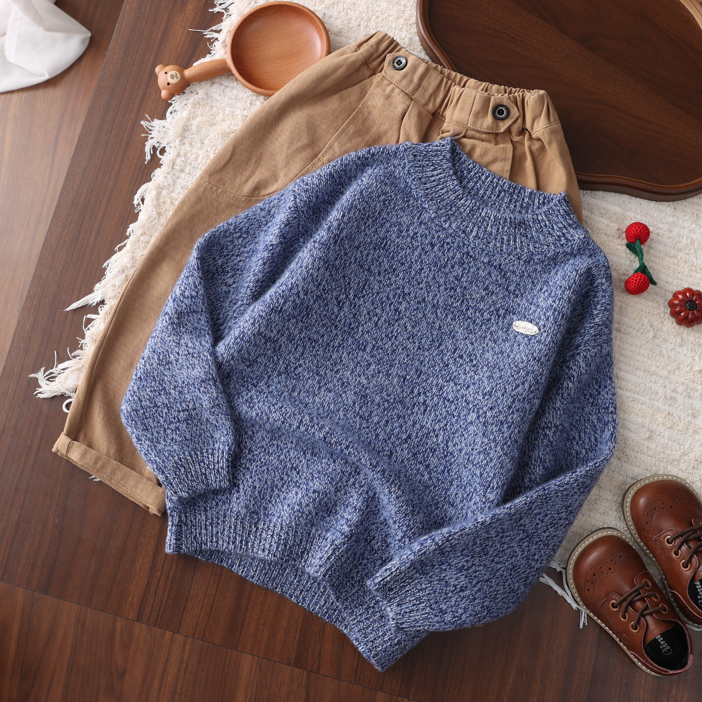 【30%羊绒】花式纱儿童羊绒衫半高领男女中大童加厚洋气宽松毛衣