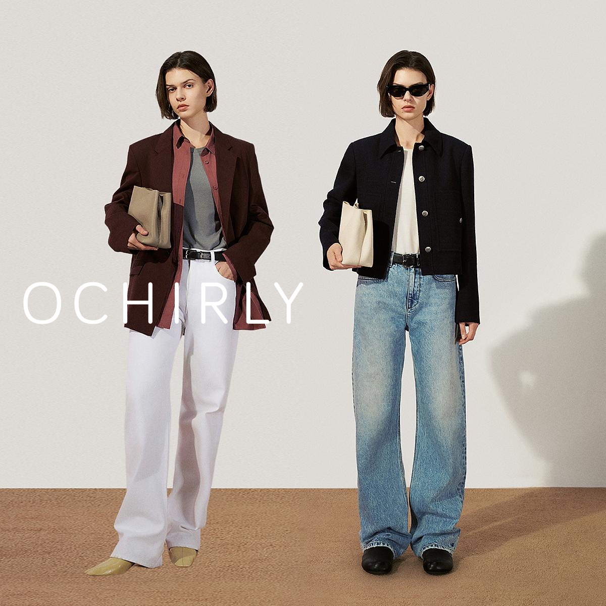 OCHIRLY欧时力100%棉牛仔长裤弯刀裤洗水休闲显瘦25商场同款新品