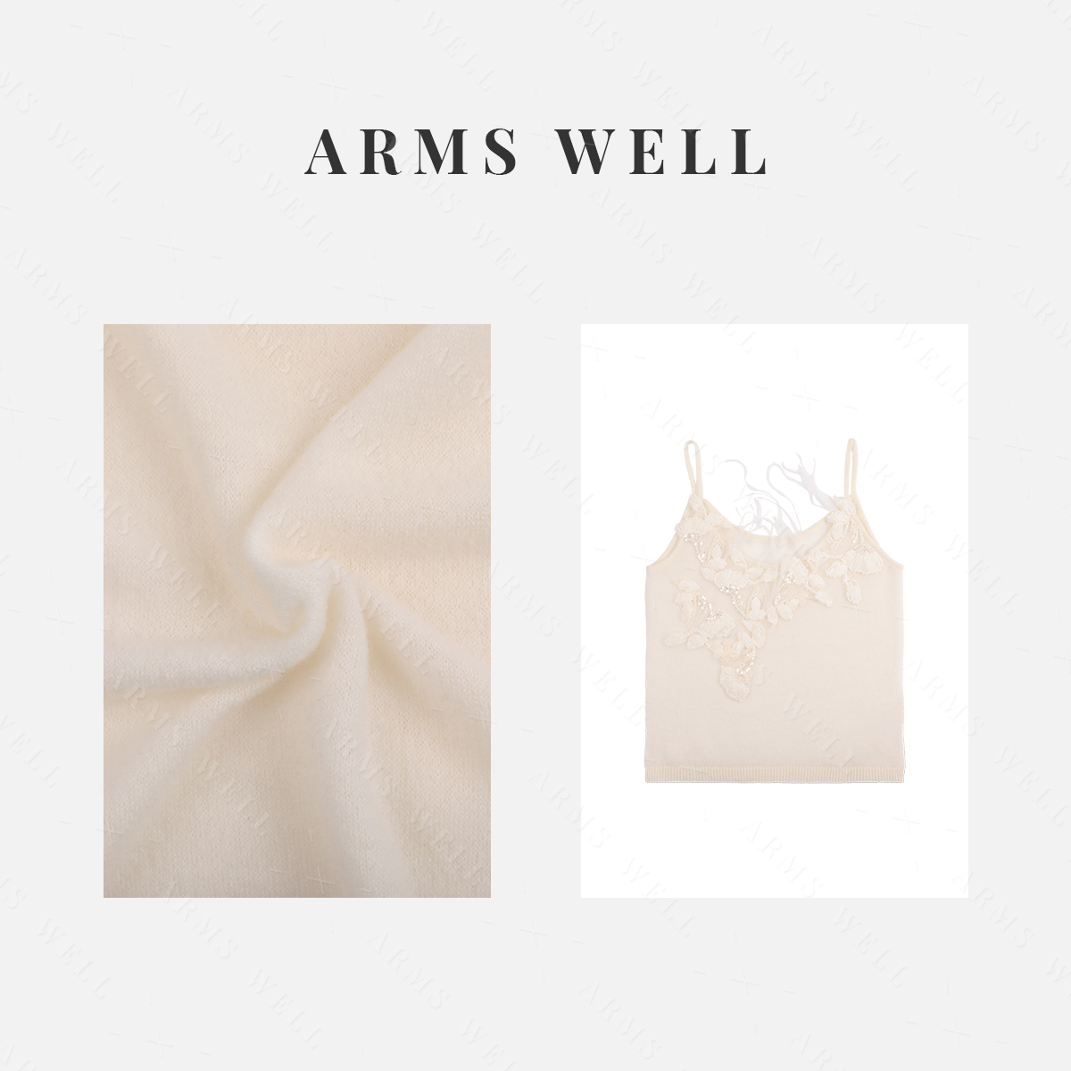 ARMS WELL王囡囡 白色绵羊毛立体花朵刺绣吊带背心（无胸垫） S350