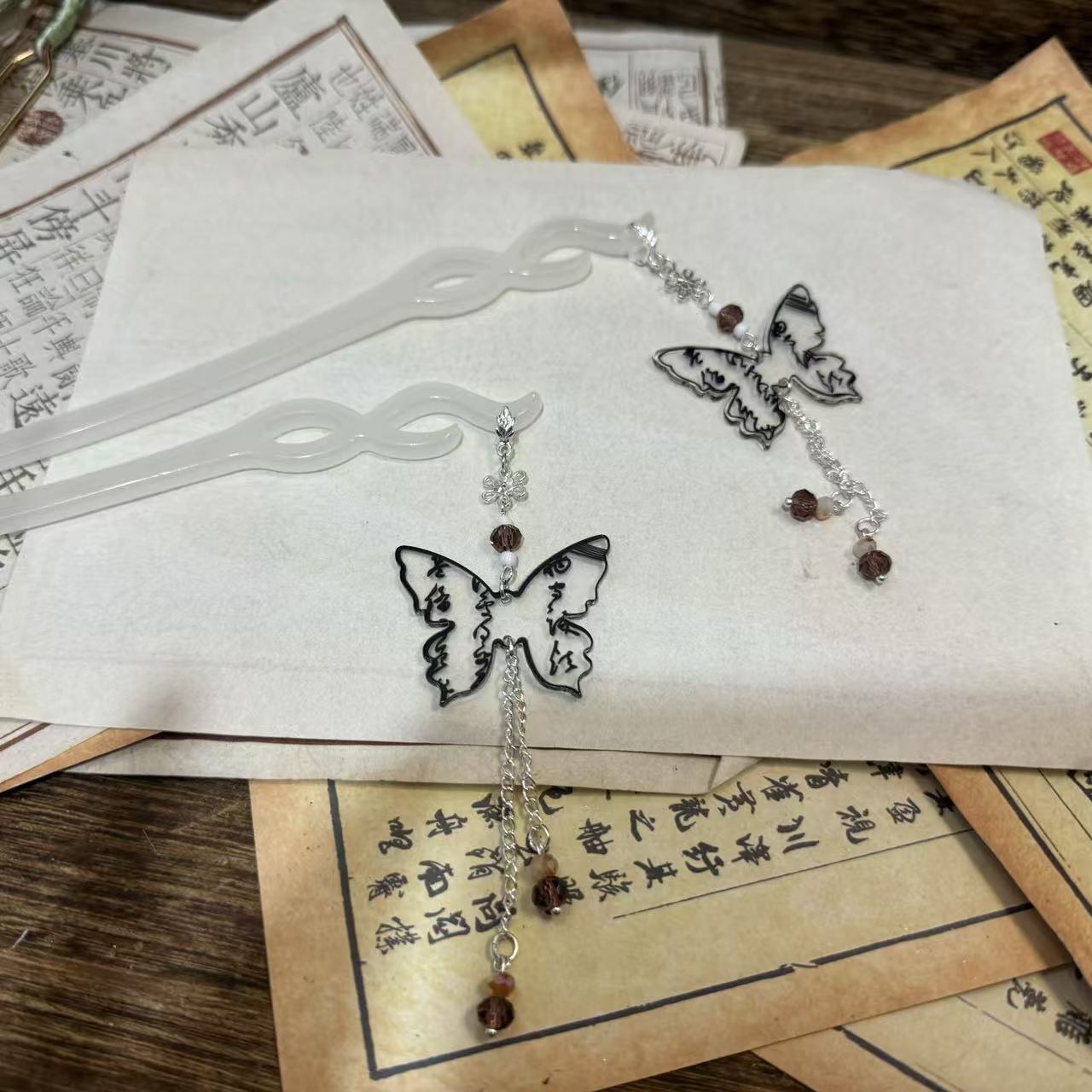 明镜醋酸发簪两只。前尘梦古风汉服配饰