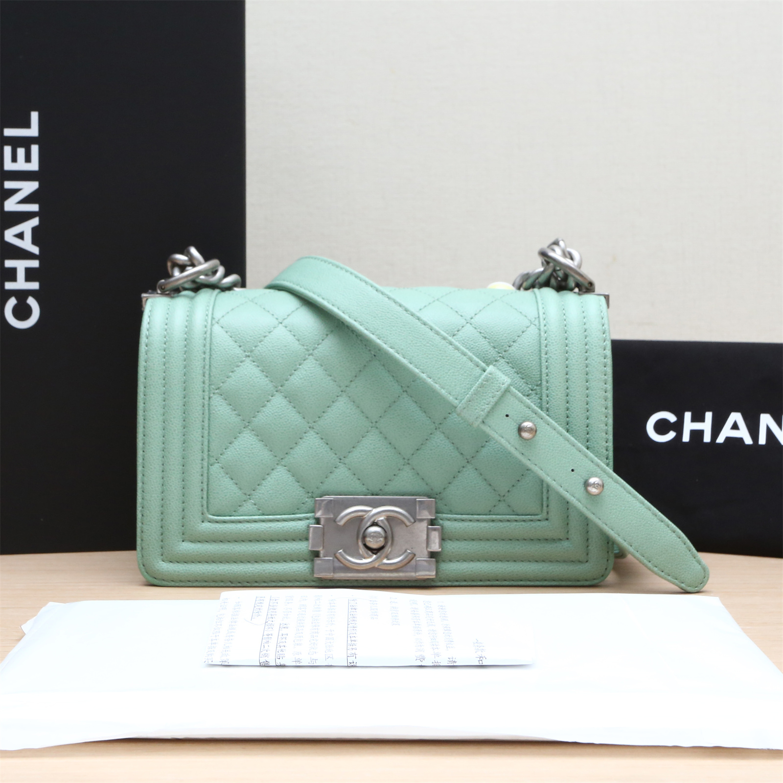 99新 Chanel/香奈儿 小花姑姑Leboy 小号 绿色芯片开 银扣
