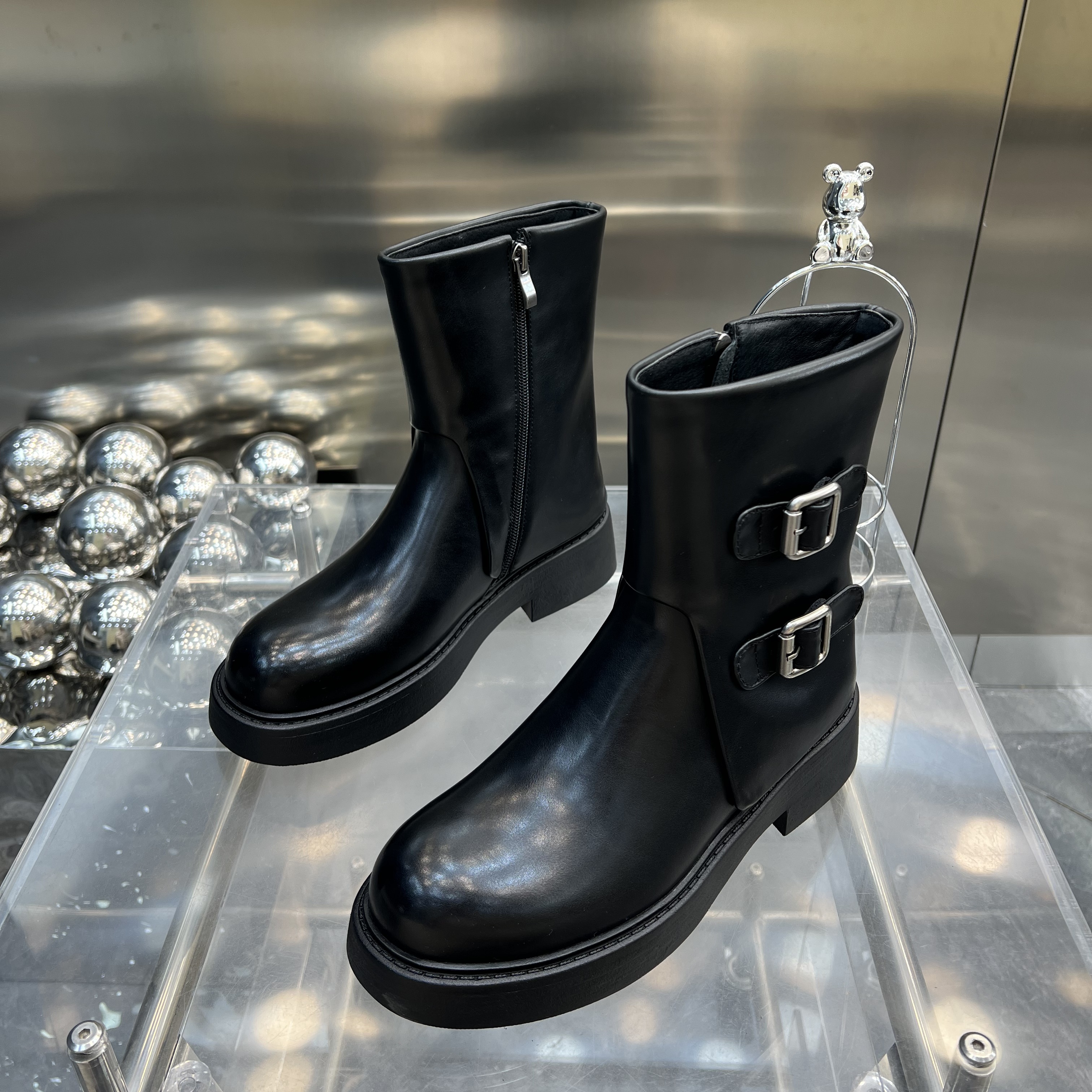 欧洲站2025秋冬季爆款厚底复古真皮时装靴显瘦百搭小短靴7874-2