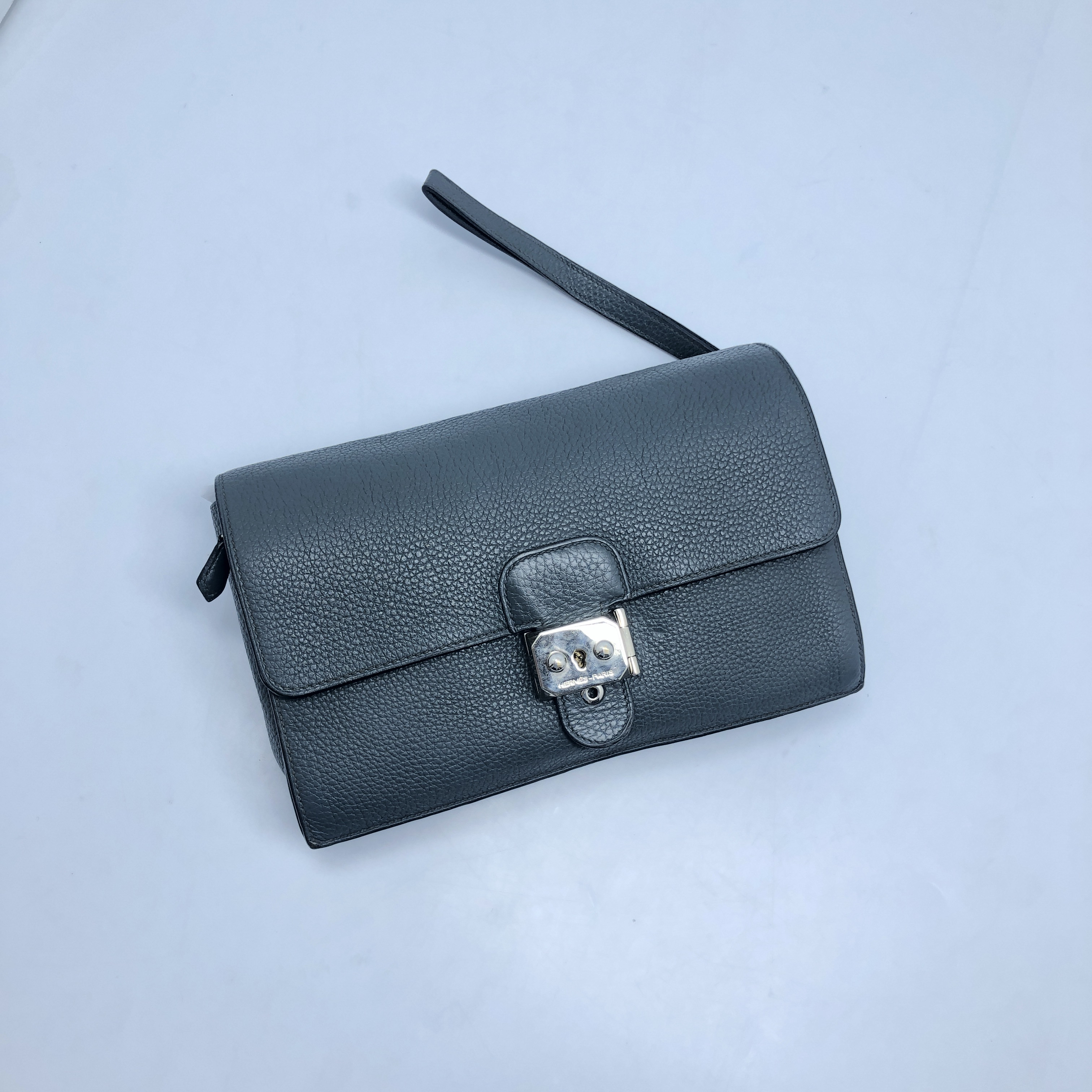 95新 Hermes/爱马仕 全皮荔枝纹手拿包/4010号男士