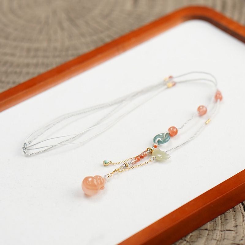 【乐思】南红玛瑙飘花葫芦和田玉轻奢百搭简约气质项链多样性发一
