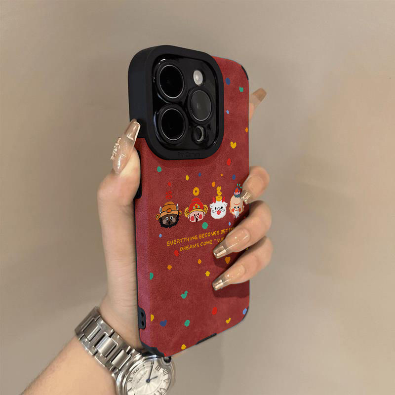 磨砂贴皮财神适用苹果16手机壳iphone15华为op小米vivo防摔43秋冬