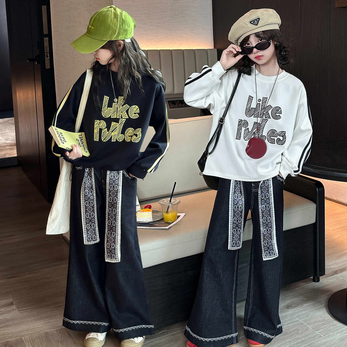 女童秋装卫衣牛仔裤套装2025新款儿童洋气韩版宽松休闲两件套时髦