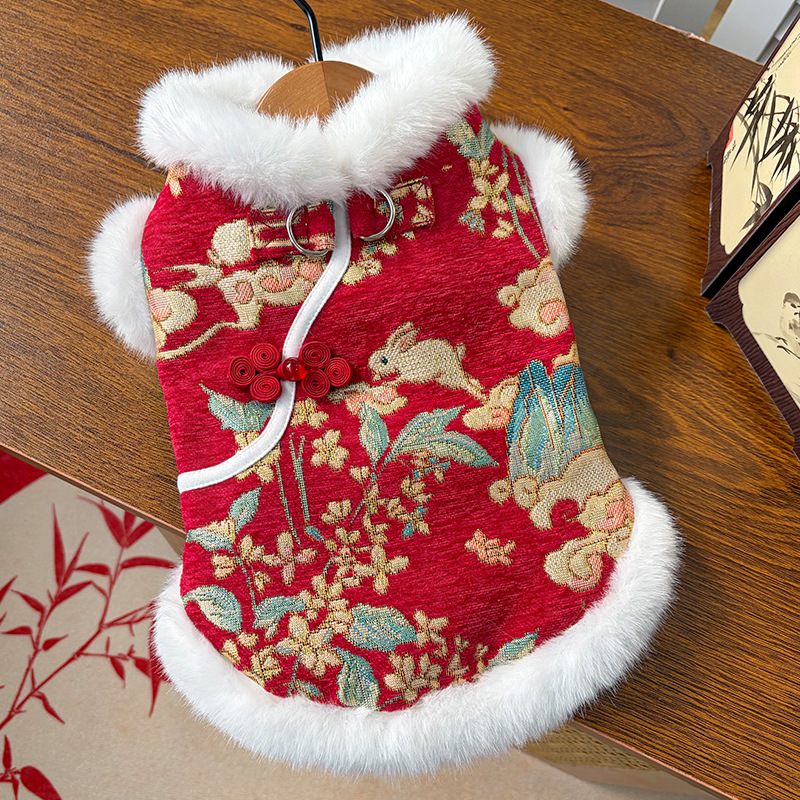 新年秋冬双层加厚绒国风玉兔宠物狗狗猫咪衣服饰用品唐装比熊泰迪