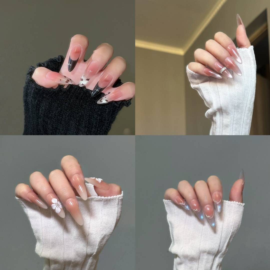 [8400-8449]手工穿戴甲夏日纯手工白色气质穿戴式渐变梯形穿戴式