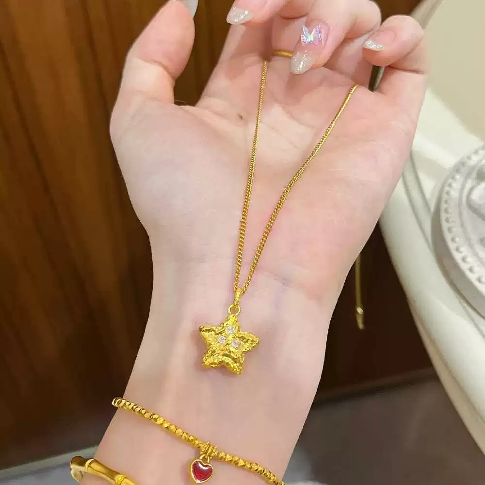 铜合金吊坠 金色点钻许愿星项链女小众复古轻奢毛衣链高级氛围感