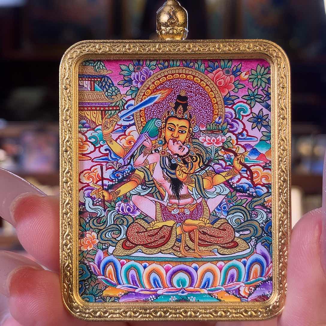 阿***蝠吊坠热贡纯手绘唐卡文殊