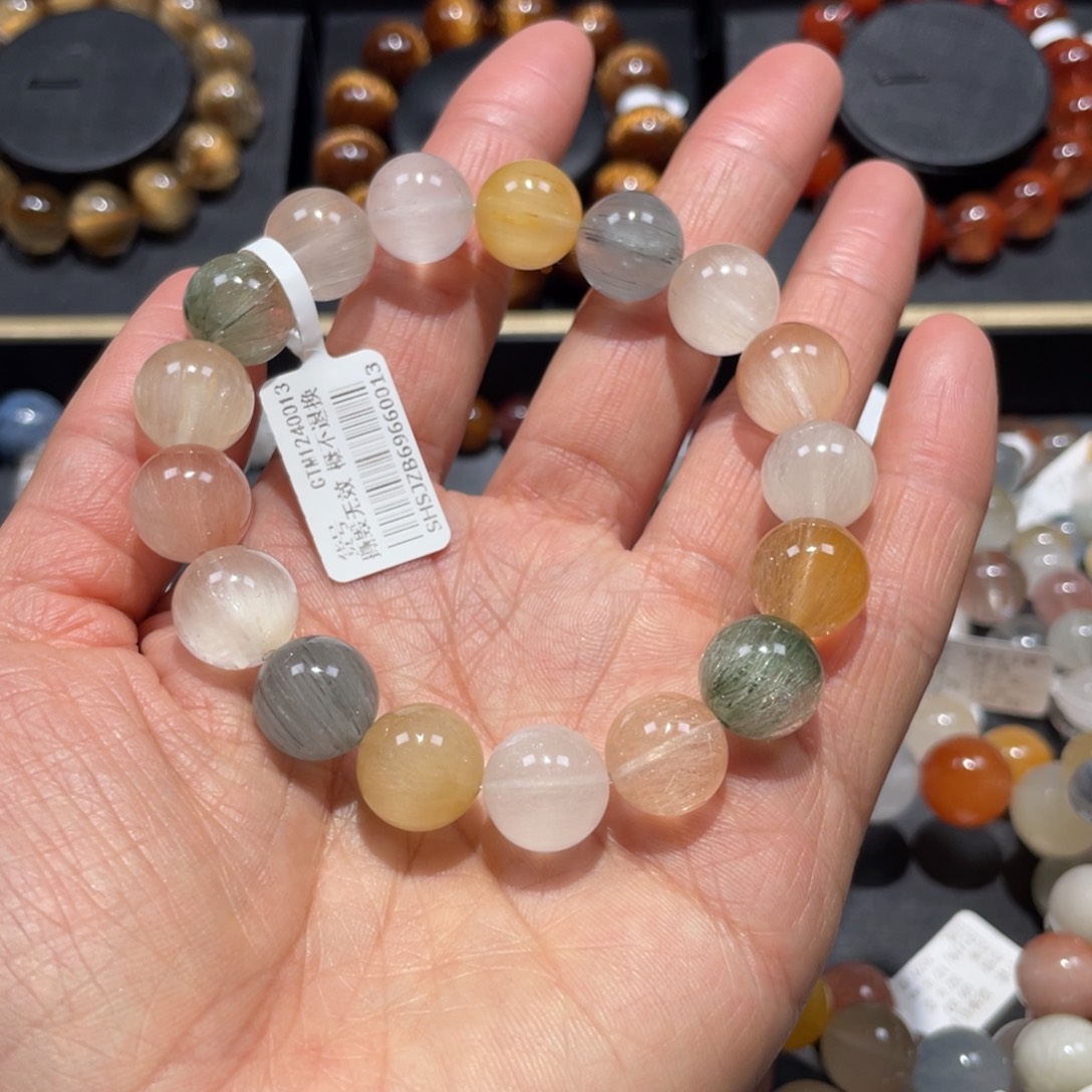 水晶未镶嵌手链彩兔毛12.5mm左右