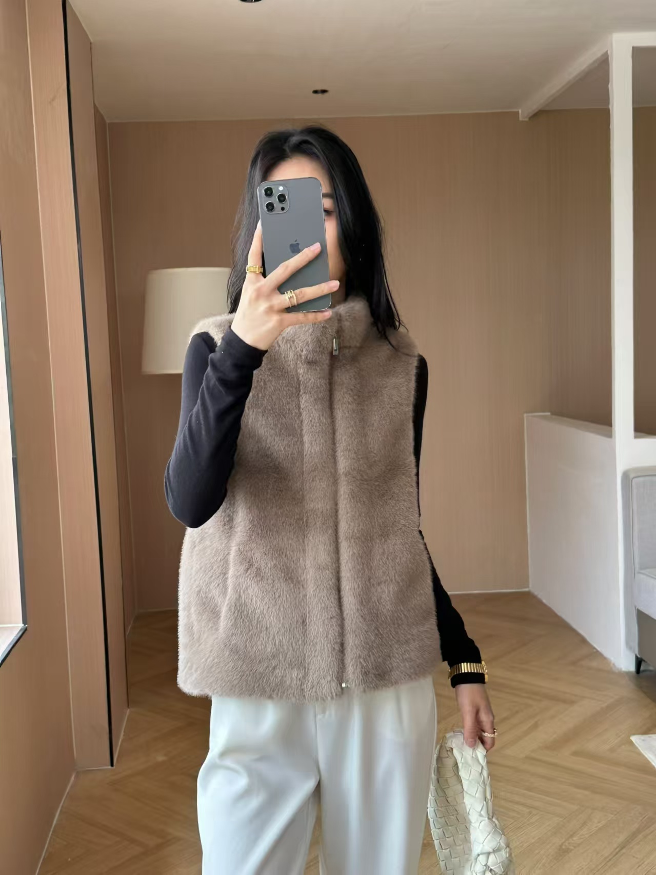 新款仿水貂绒拉链马甲中老年妈妈装冬季保暖时尚立领马甲女装外穿