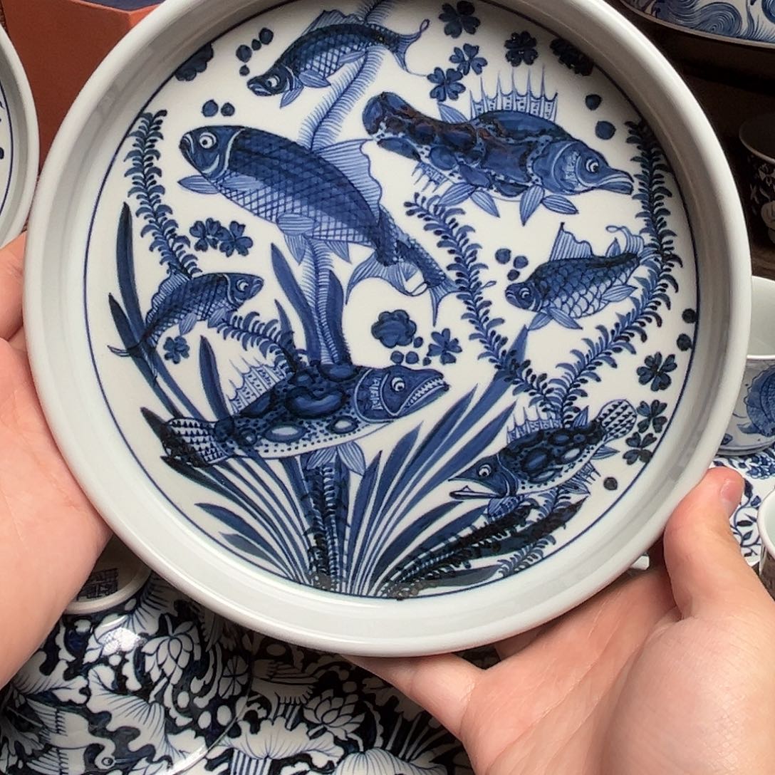 仿元青花鱼藻纹壶承