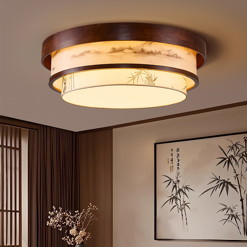 新中式宋代美学客厅吊灯圆形水墨画禅意吸顶灯主卧室餐厅茶室灯具