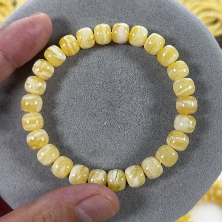 未镶嵌蜜蜡手串纯天然俄料瓷白花虎皮