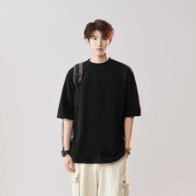 77199日系简约德绒短袖休闲T恤男圆领半袖纯色上衣