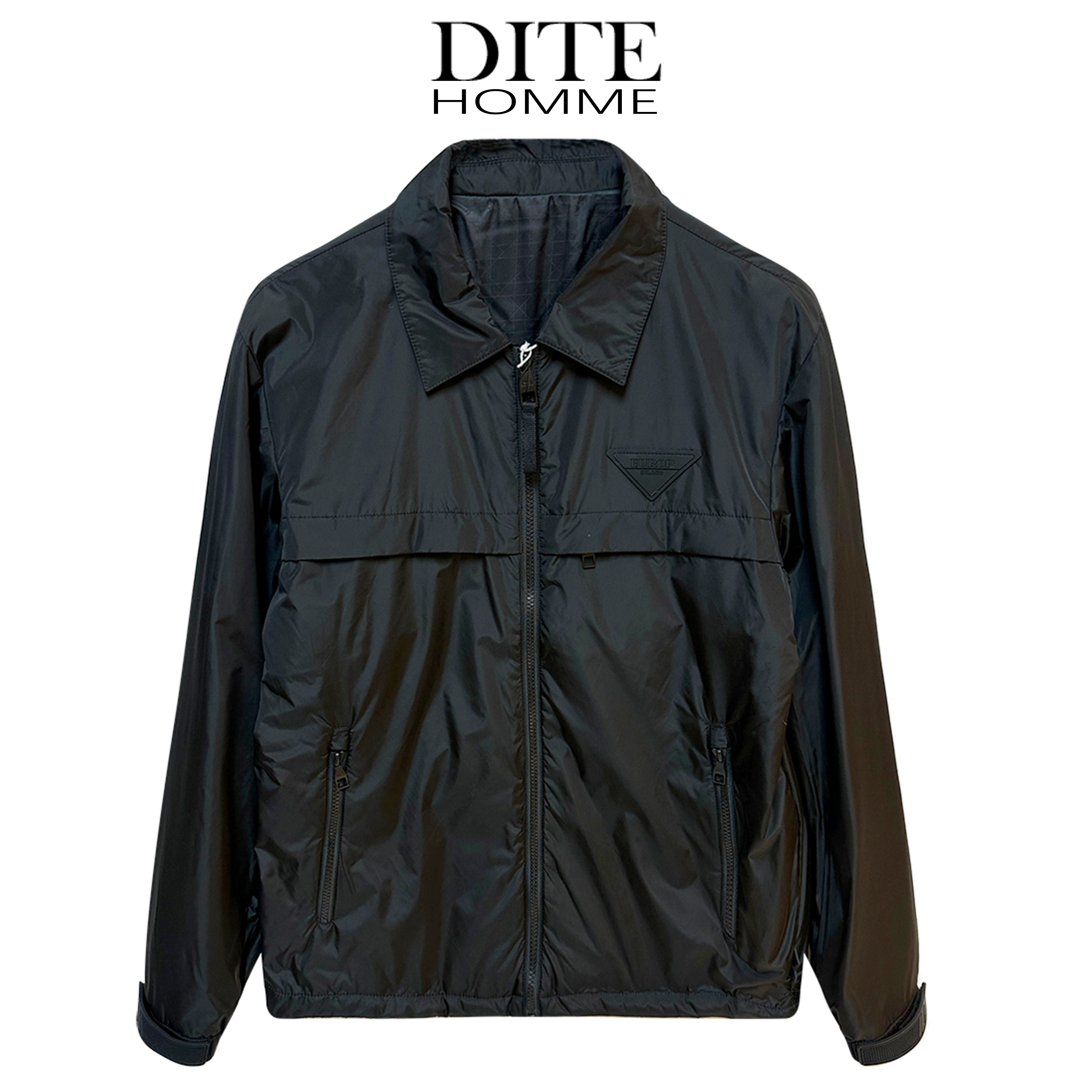 Dite迪特男士春秋季纯色休闲百搭翻领薄款棉服夹克外套三角标