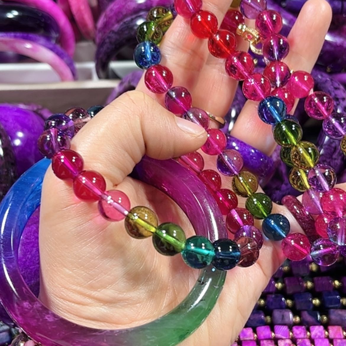 【闪购商品】玻璃DIY1**3舒具石老油料镯子57圈串项链卡10