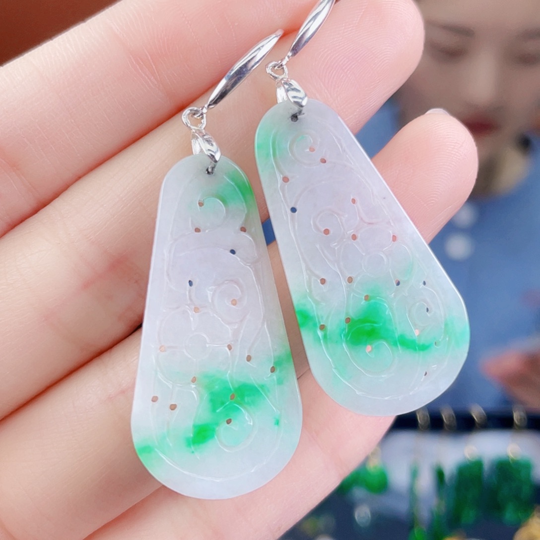 翡翠银S925镶嵌耳饰