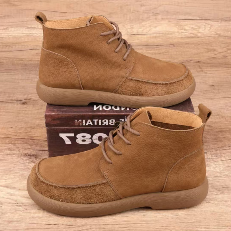 男士大黄马丁靴英伦男鞋复古港风休闲圆头软底高帮切尔西系带皮鞋